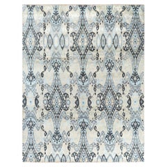 Traditional Ikat Hand Knotted Floral Silk & Wool Beige Area Rug 8' 0" x 10' 6"