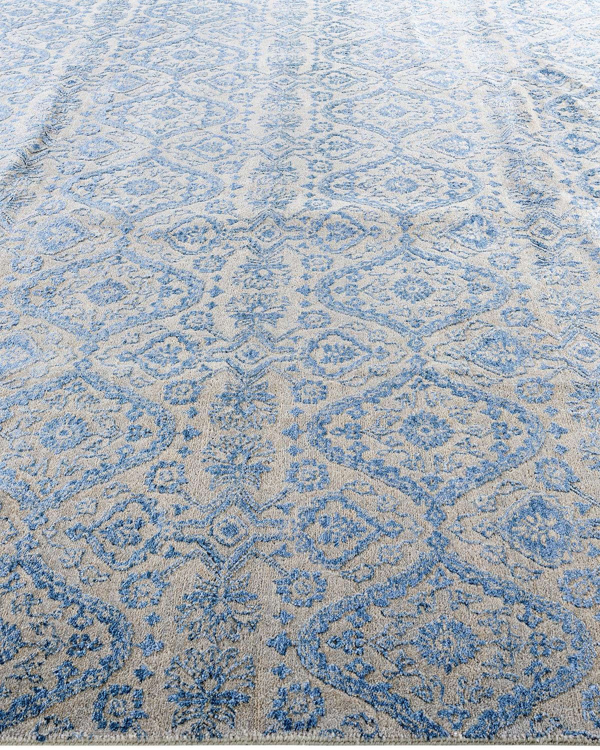 Hand-Knotted Traditional Ikat Hand Knotted Floral Silk & Wool Beige Area Rug 8' 2