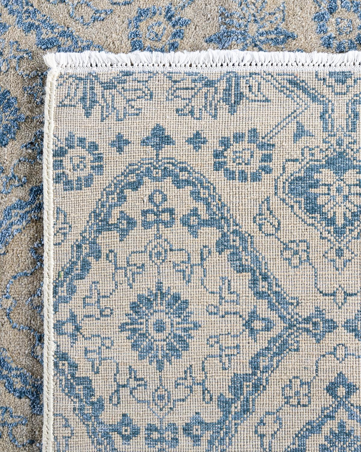 Traditional Ikat Hand Knotted Floral Silk & Wool Beige Area Rug 8' 2
