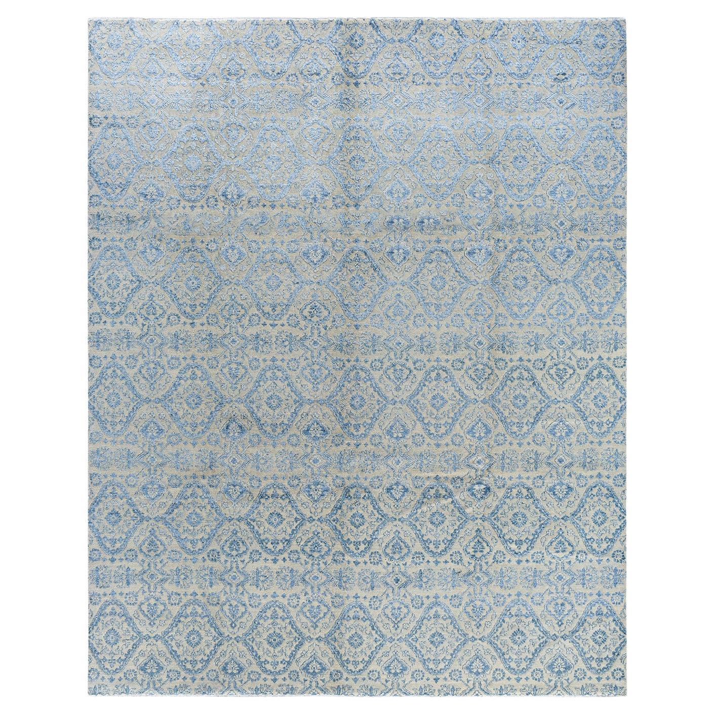 Traditional Ikat Hand Knotted Floral Silk & Wool Beige Area Rug 8' 2" x 10' 1" For Sale
