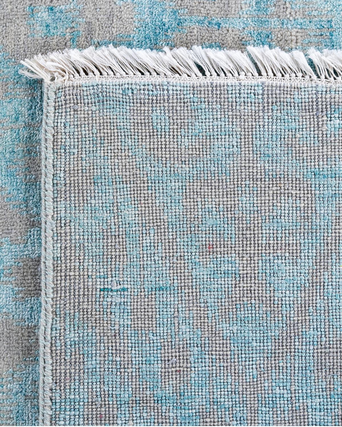 Tappeto tradizionale Ikat annodato a mano in seta e lana beige 8' 3