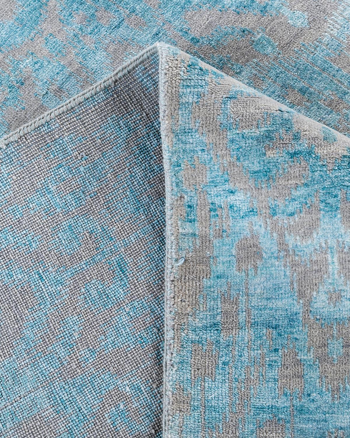 XXI secolo e contemporaneo Tappeto tradizionale Ikat annodato a mano in seta e lana beige 8' 3
