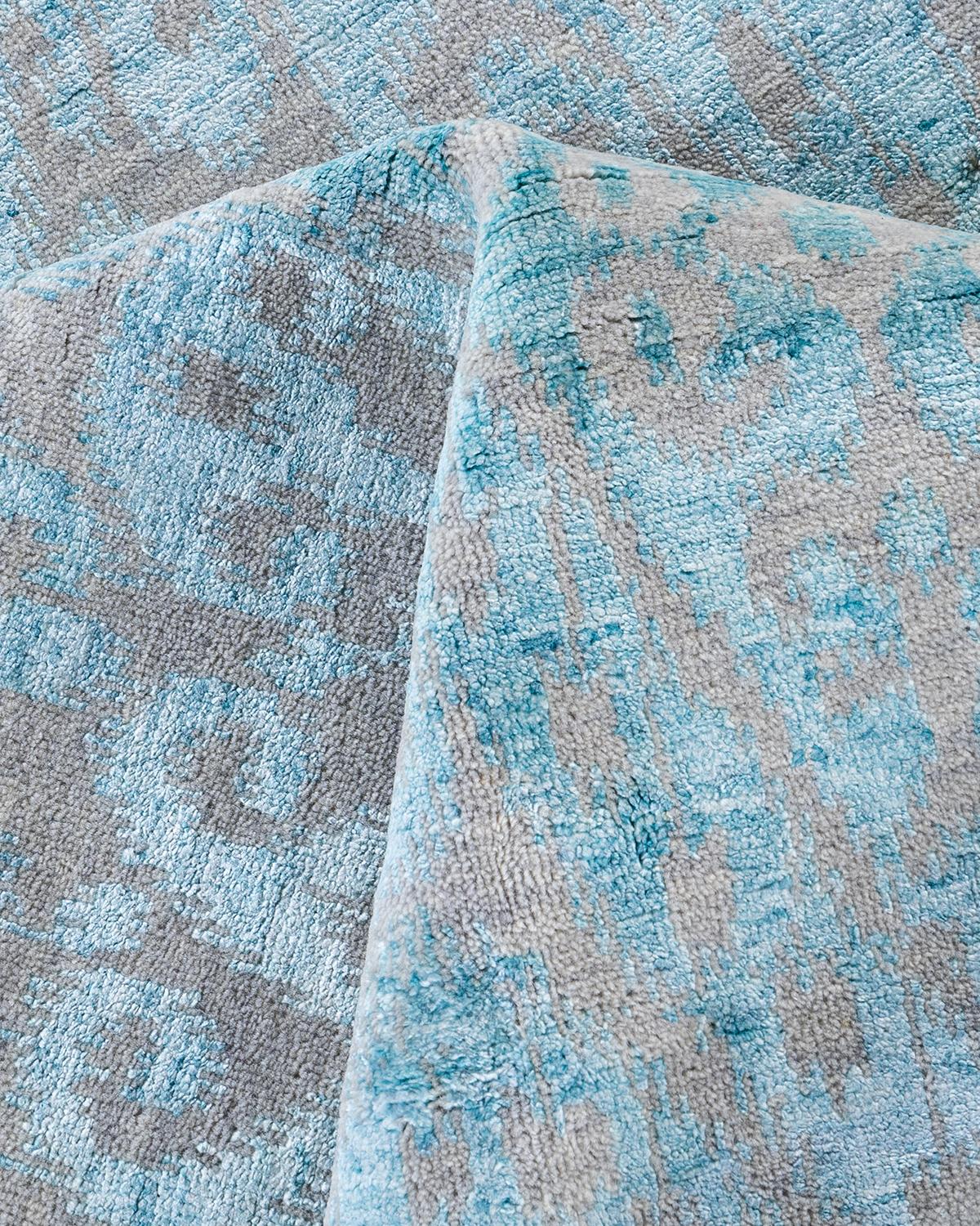 Lana Tappeto tradizionale Ikat annodato a mano in seta e lana beige 8' 3