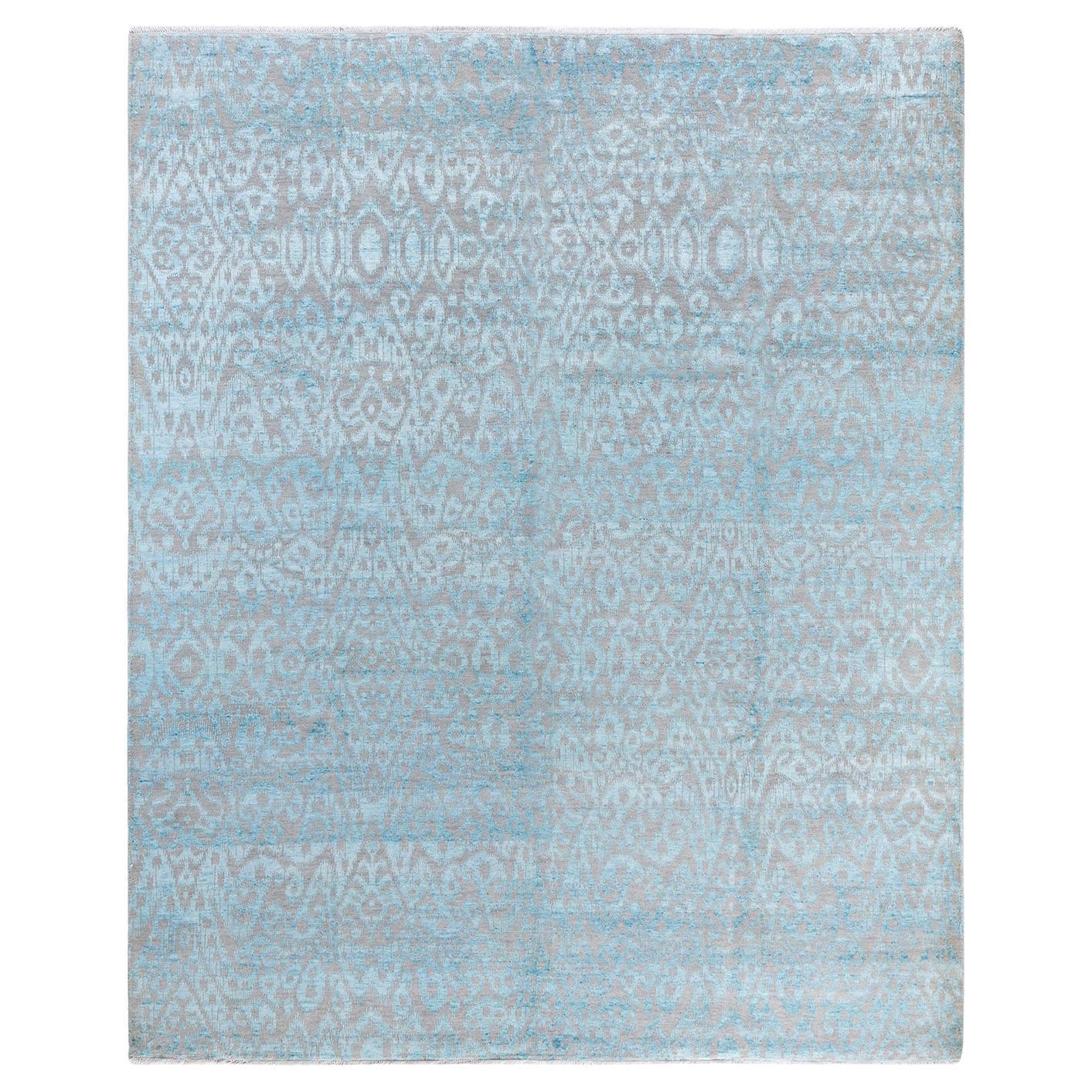 Traditional Ikat Hand Knotted Floral Silk & Wool Beige Area Rug 8' 3" x 10' 2"