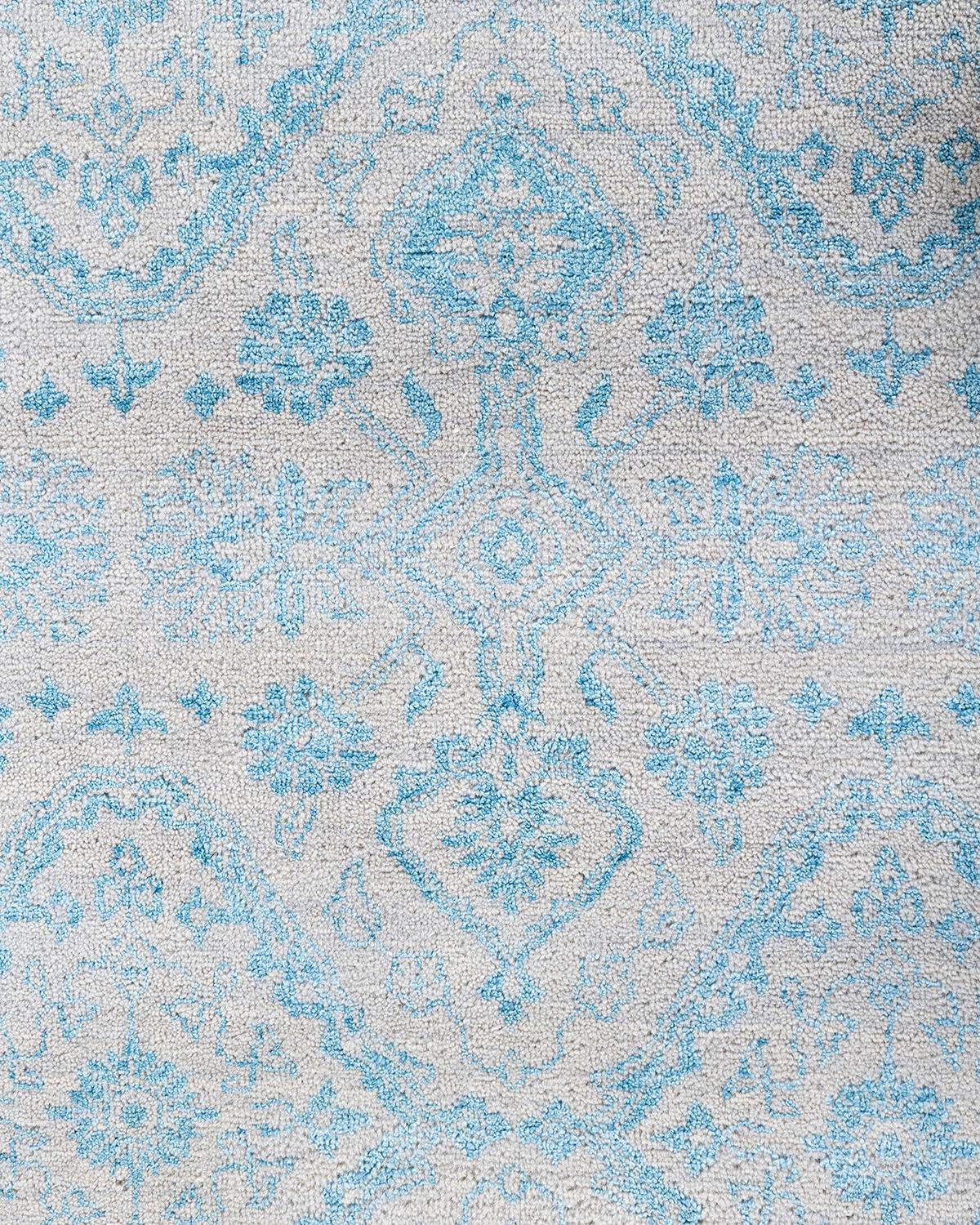 Indiano Tappeto tradizionale Ikat annodato a mano in seta e lana beige 9' 0