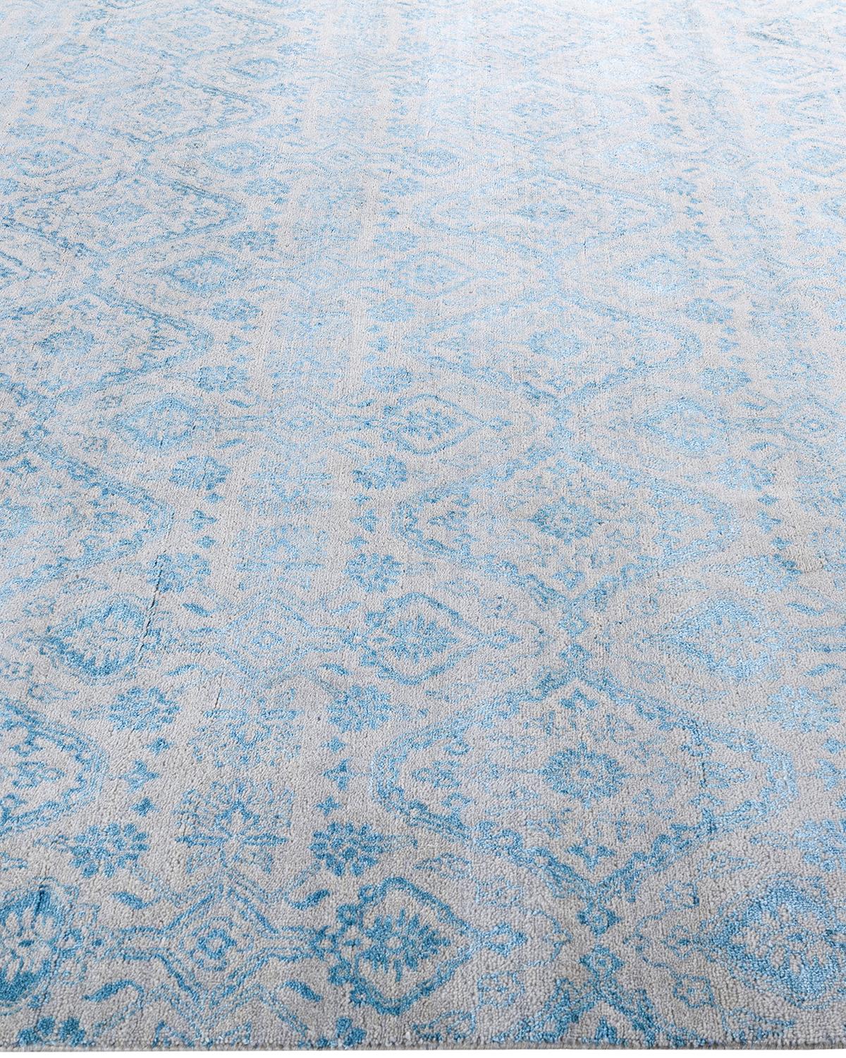 Annodato a mano Tappeto tradizionale Ikat annodato a mano in seta e lana beige 9' 0