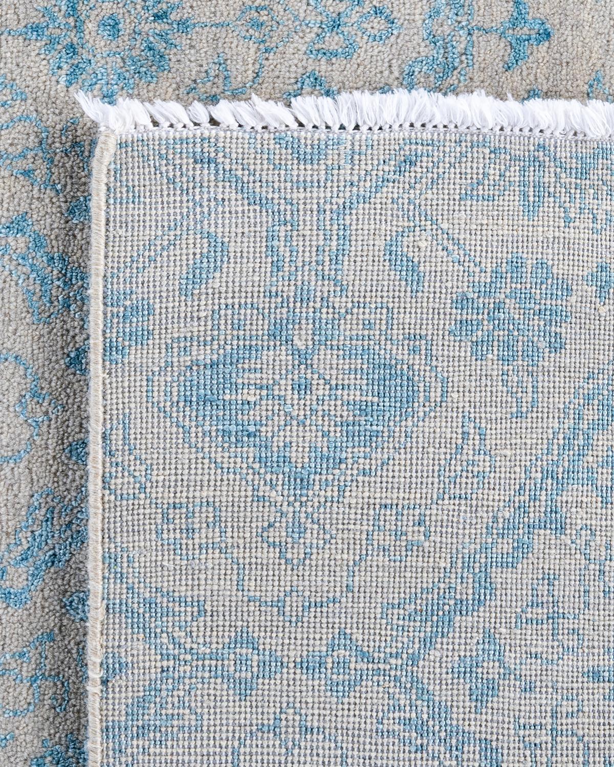 Tappeto tradizionale Ikat annodato a mano in seta e lana beige 9' 0