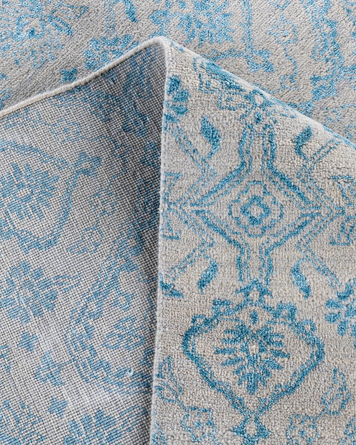 XXI secolo e contemporaneo Tappeto tradizionale Ikat annodato a mano in seta e lana beige 9' 0