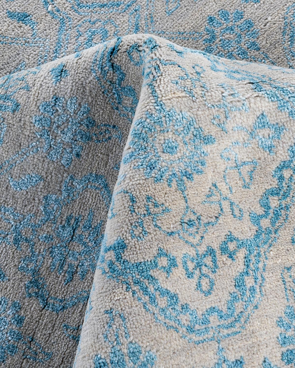 Lana Tappeto tradizionale Ikat annodato a mano in seta e lana beige 9' 0