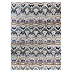 Traditional Ikat Hand Knotted Floral Silk & Wool Beige Area Rug 9' 0" x 12' 1"
