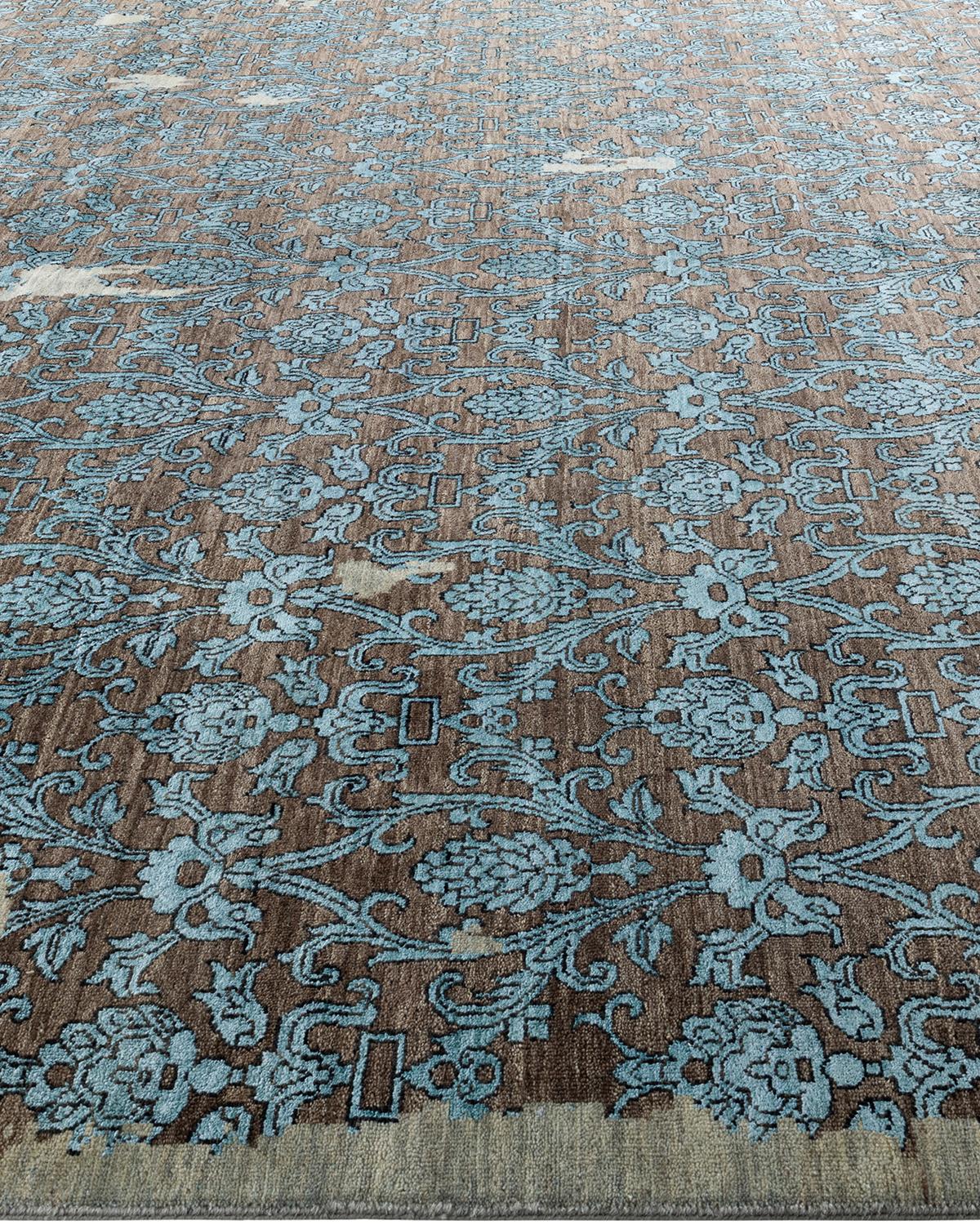 Noué à la main Tapis traditionnel Ikat beige en soie et laine à motifs floraux noués à la main 9' 2