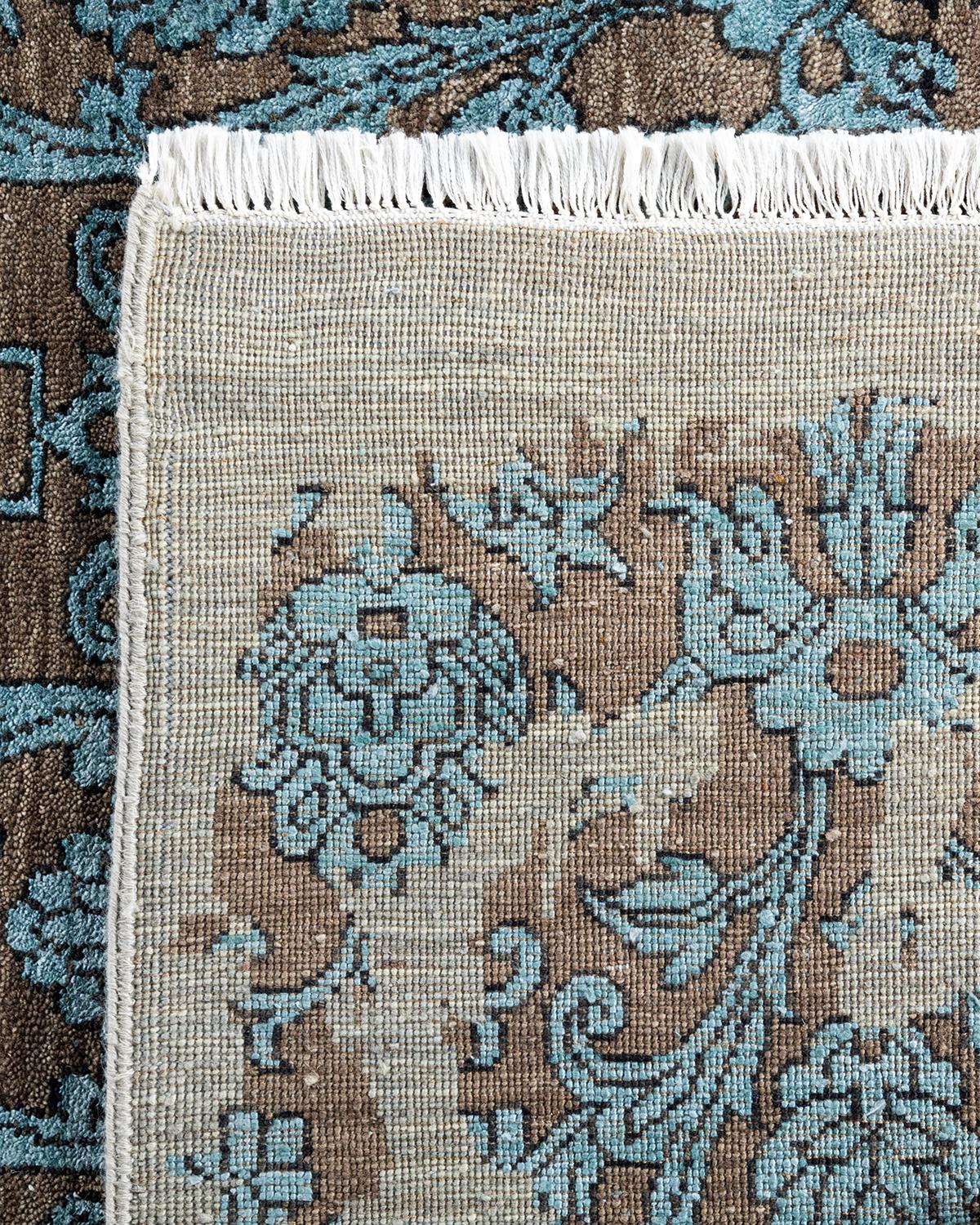 Tapis traditionnel Ikat beige en soie et laine à motifs floraux noués à la main 9' 2