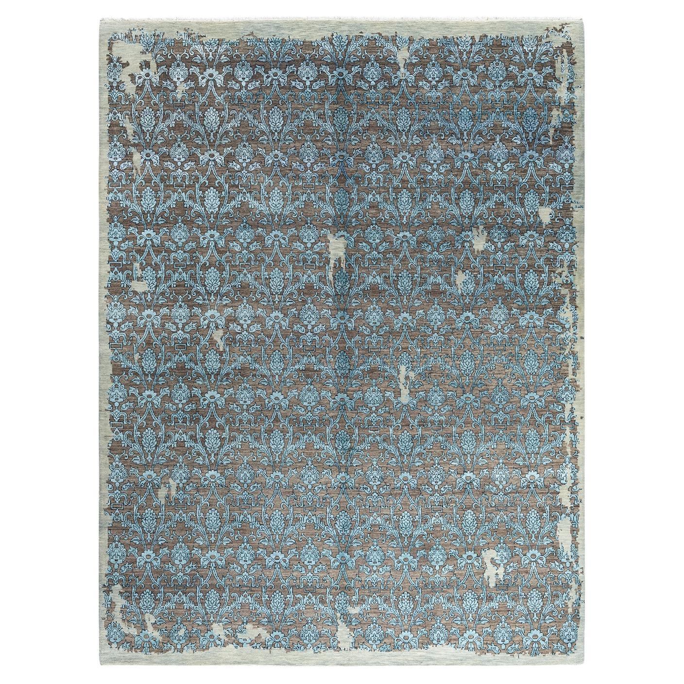 Traditional Ikat Hand Knotted Floral Silk & Wool Beige Area Rug 9' 2" x 12' 2"