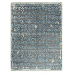 Traditioneller handgeknüpfter, geblümter Ikat-Teppich aus Seide und Wolle in Beige, 9' 2" x 12' 2"