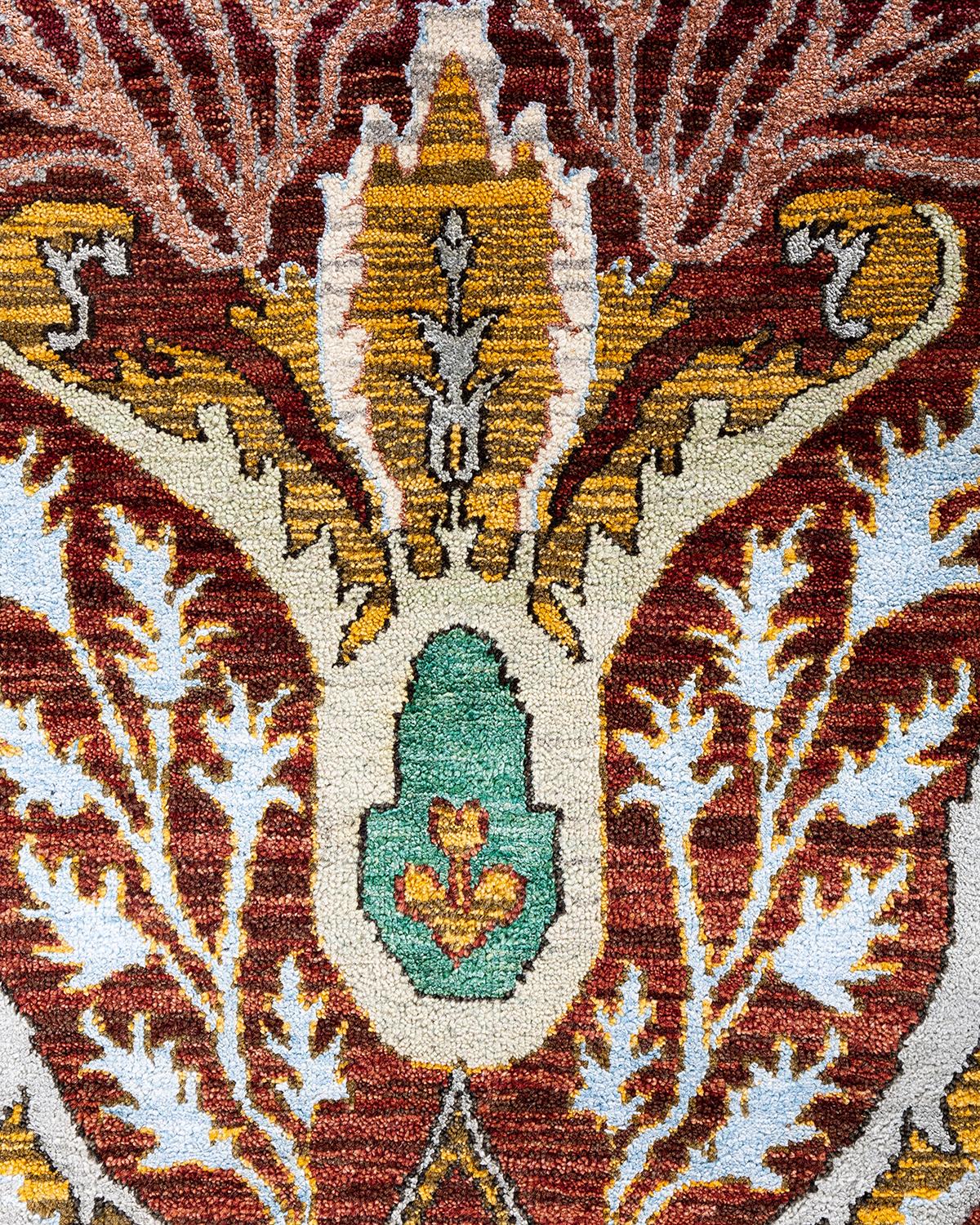 Indiano Traditional Ikat Hand Knots Rugs floreale in seta e lana Blu 9' 1