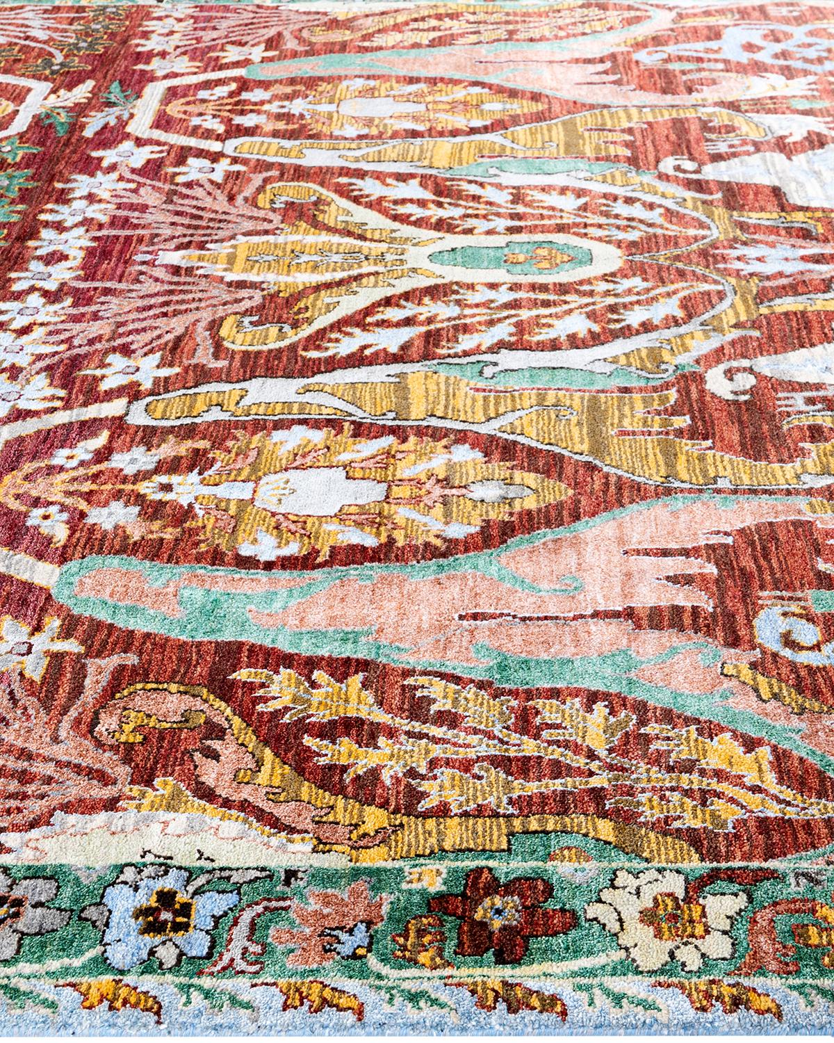 Annodato a mano Traditional Ikat Hand Knots Rugs floreale in seta e lana Blu 9' 1