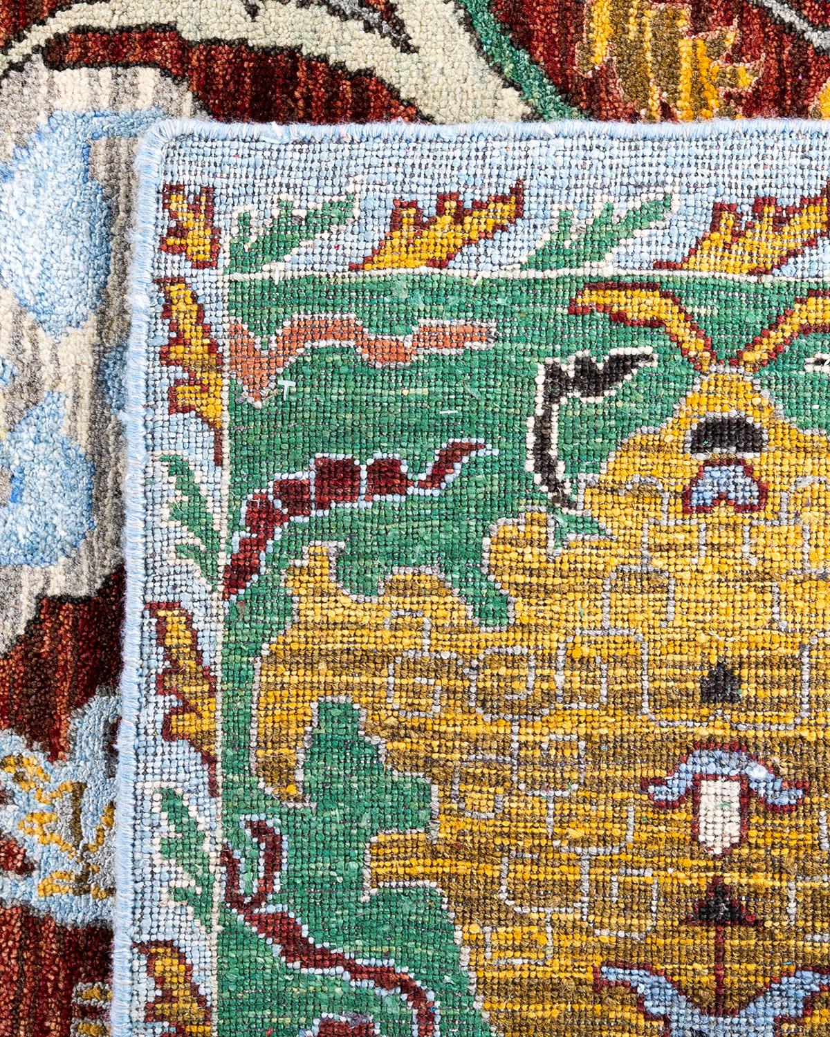 Traditional Ikat Hand Knots Rugs floreale in seta e lana Blu 9' 1