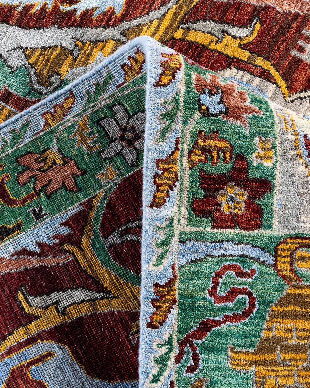 XXI secolo e contemporaneo Traditional Ikat Hand Knots Rugs floreale in seta e lana Blu 9' 1