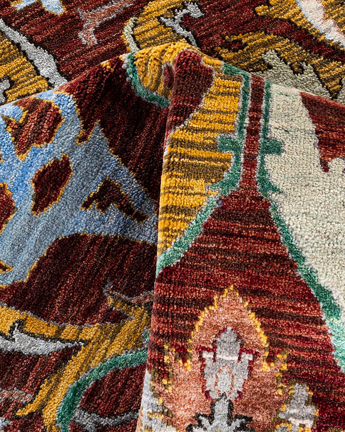 Lana Traditional Ikat Hand Knots Rugs floreale in seta e lana Blu 9' 1