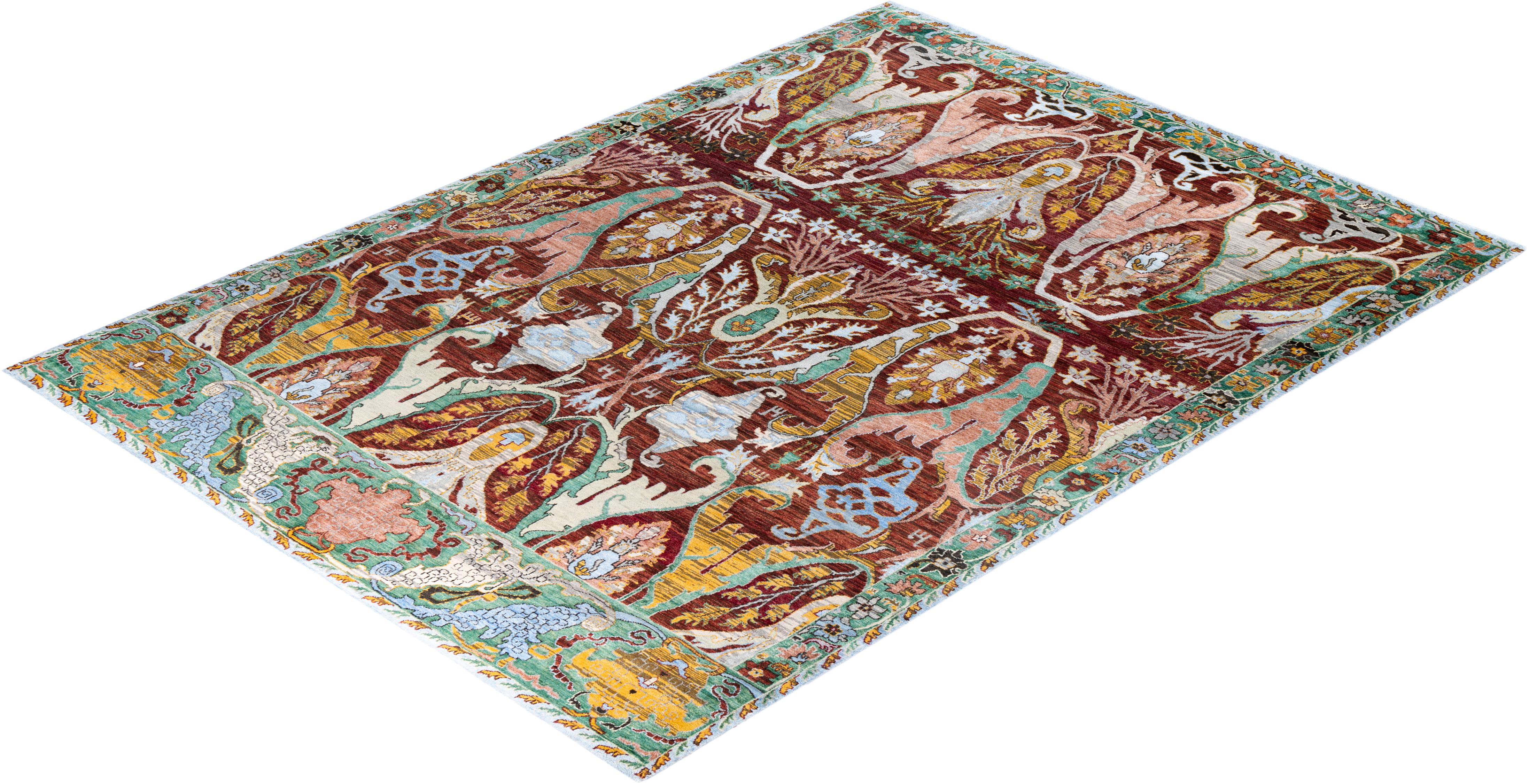 Traditional Ikat Hand Knots Rugs floreale in seta e lana Blu 9' 1