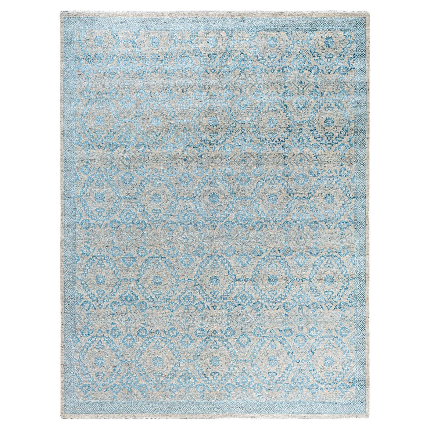 Traditional Ikat Hand Knotted Floral Silk & Wool Brown Area Rug 7' 10" x 9' 10"