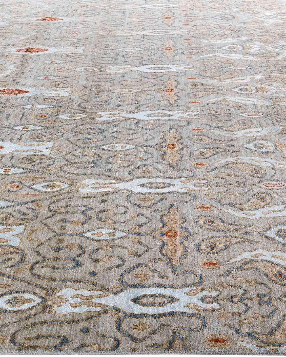 Hand-Knotted Traditional Ikat Hand Knotted Floral Silk & Wool Brown Area Rug 8' 1