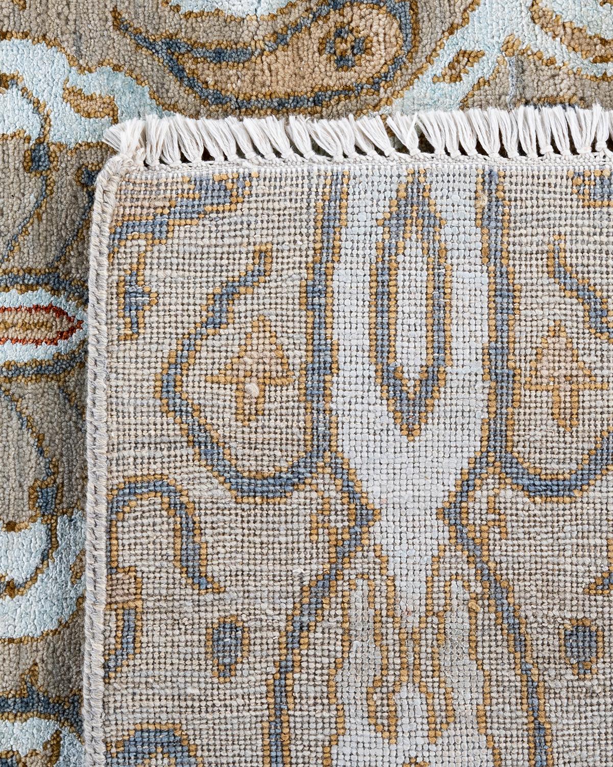 Traditional Ikat Hand Knotted Floral Silk & Wool Brown Area Rug 8' 1