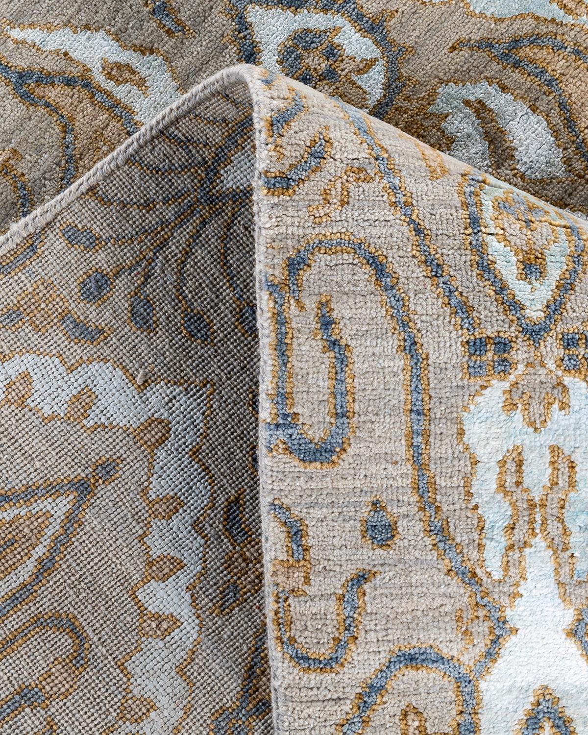 Contemporary Traditional Ikat Hand Knotted Floral Silk & Wool Brown Area Rug 8' 1