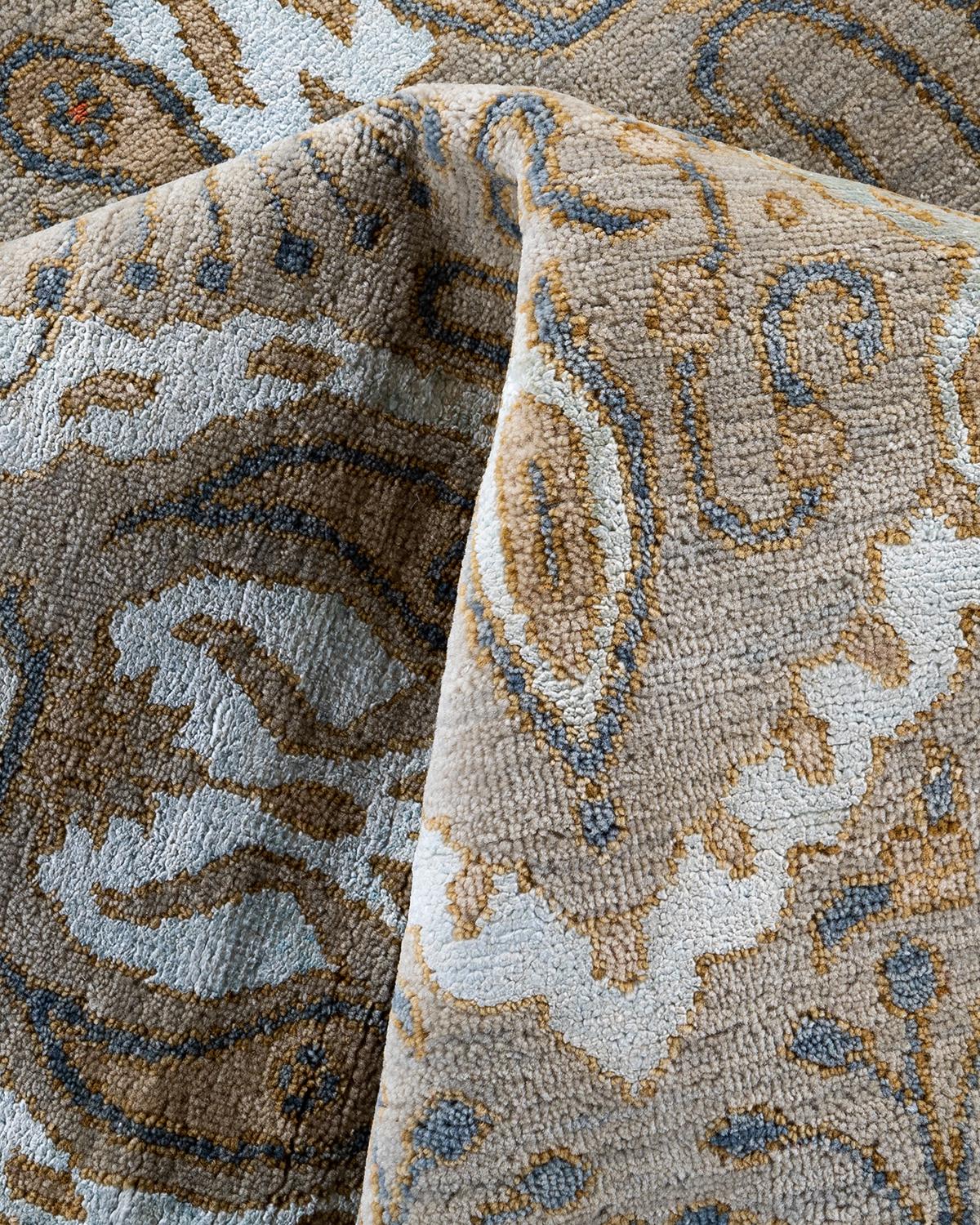 Traditional Ikat Hand Knotted Floral Silk & Wool Brown Area Rug 8' 1