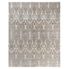 Traditionnel Ikat Floral Noué à la Main Soie & Laine Tapis de Zone Brown 8' 1" x 10' 2"