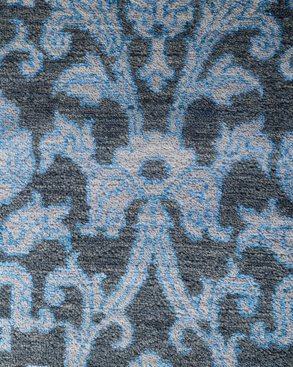 Indian Traditional Ikat Hand Knotted Floral Silk & Wool Brown Area Rug 8' 1