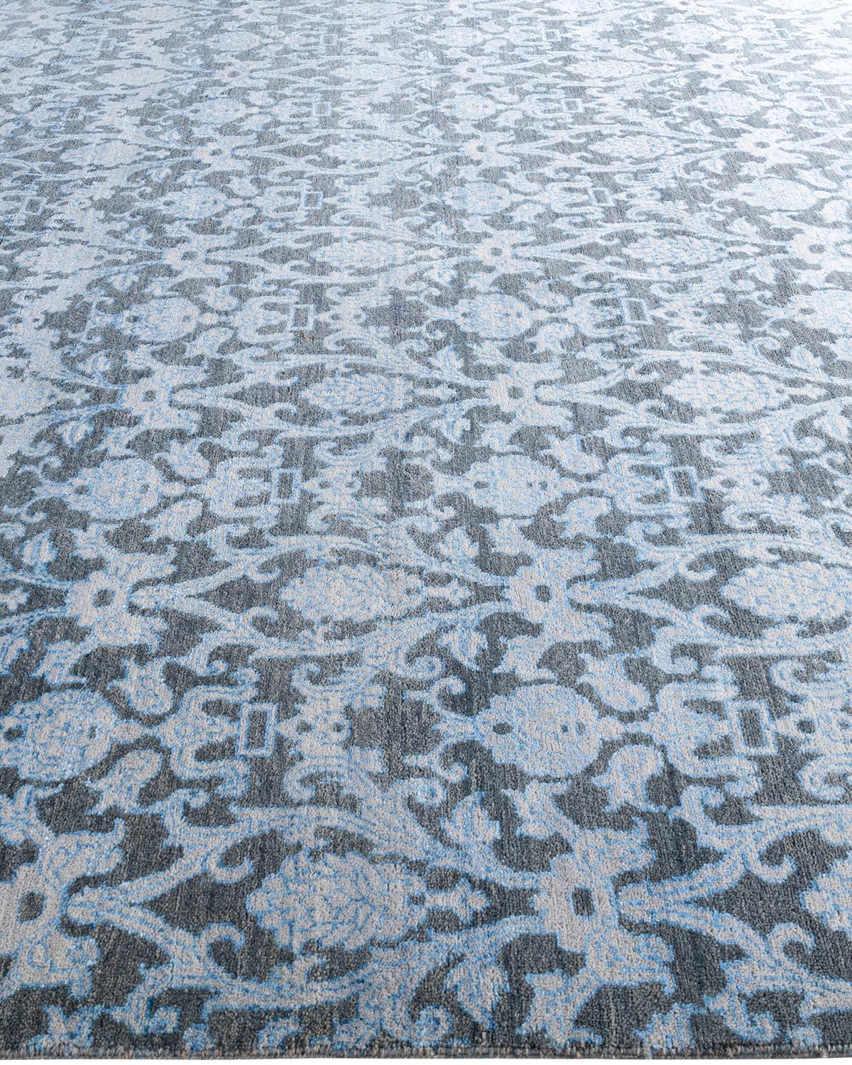 Hand-Knotted Traditional Ikat Hand Knotted Floral Silk & Wool Brown Area Rug 8' 1