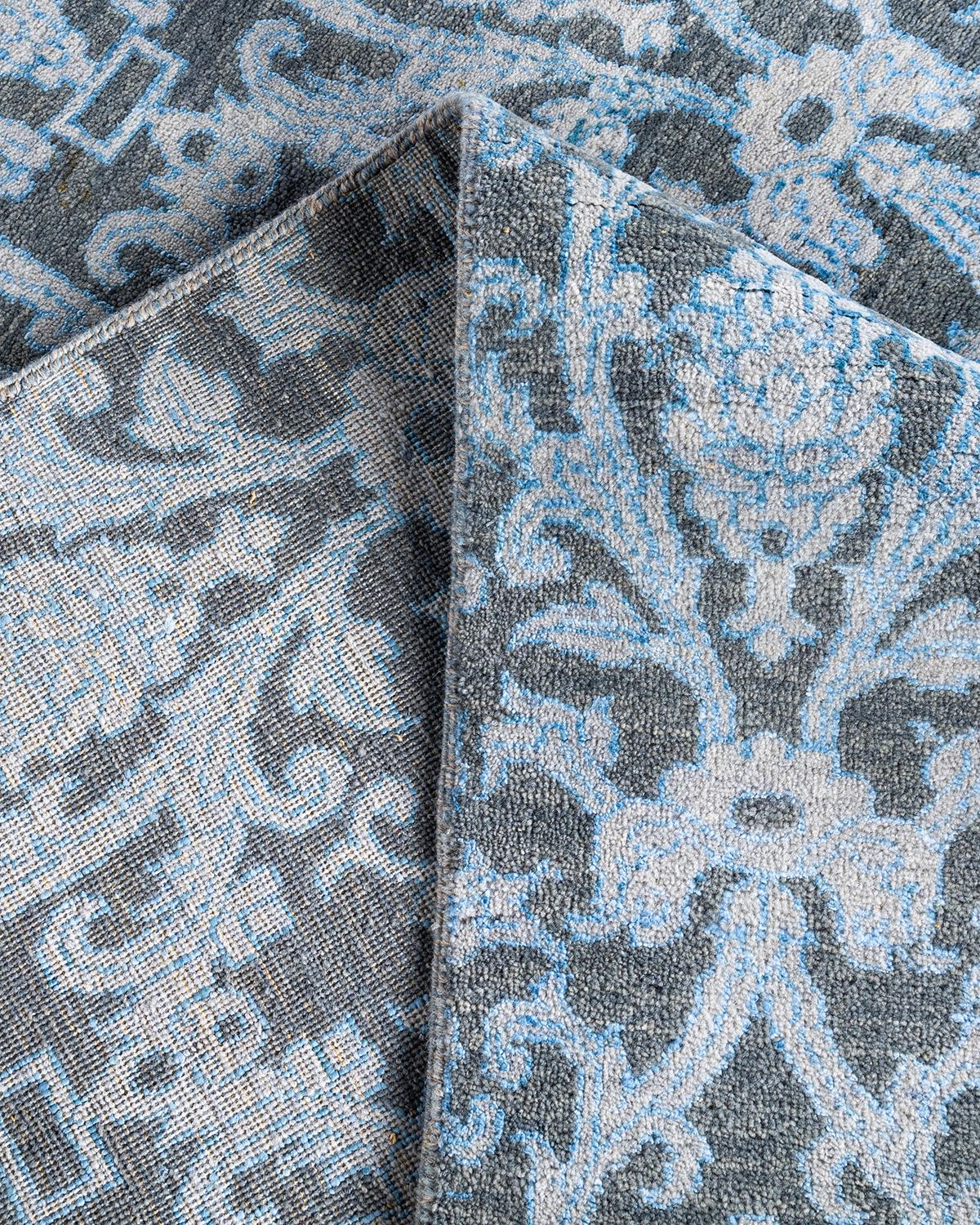 Contemporary Traditional Ikat Hand Knotted Floral Silk & Wool Brown Area Rug 8' 1