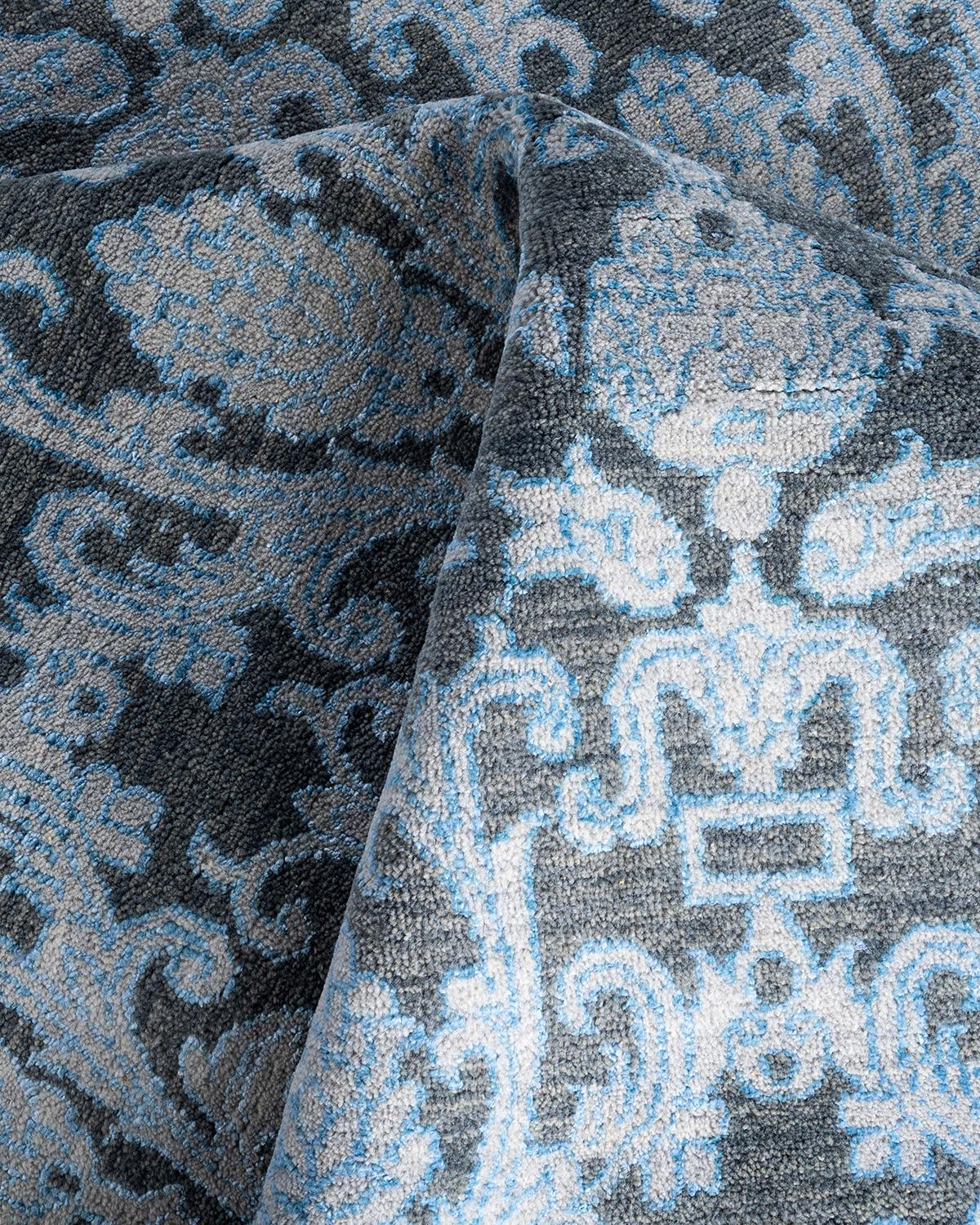 Traditional Ikat Hand Knotted Floral Silk & Wool Brown Area Rug 8' 1