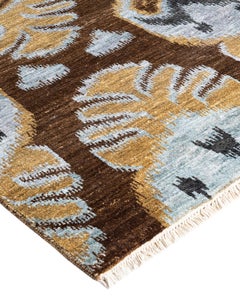Traditional Ikat Hand Knotted Floral Silk & Wool Brown Area Rug 8' 10" x 12' 4"