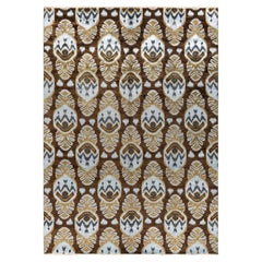 Traditional Ikat Hand Knotted Floral Silk & Wool Brown Area Rug 8' 10" x 12' 4"