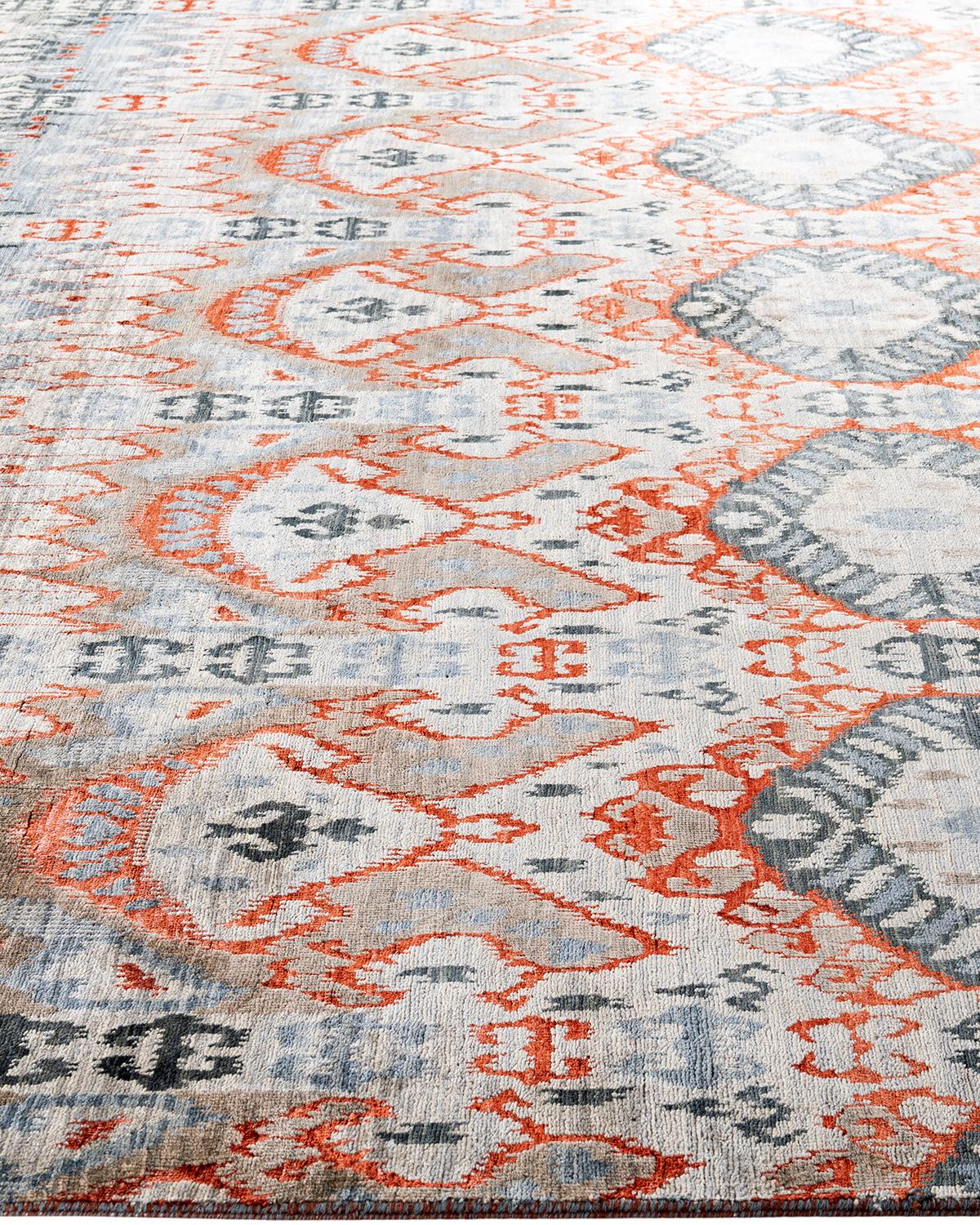 Annodato a mano Tappeto tradizionale Ikat annodato a mano in seta e lana marrone 9' 0