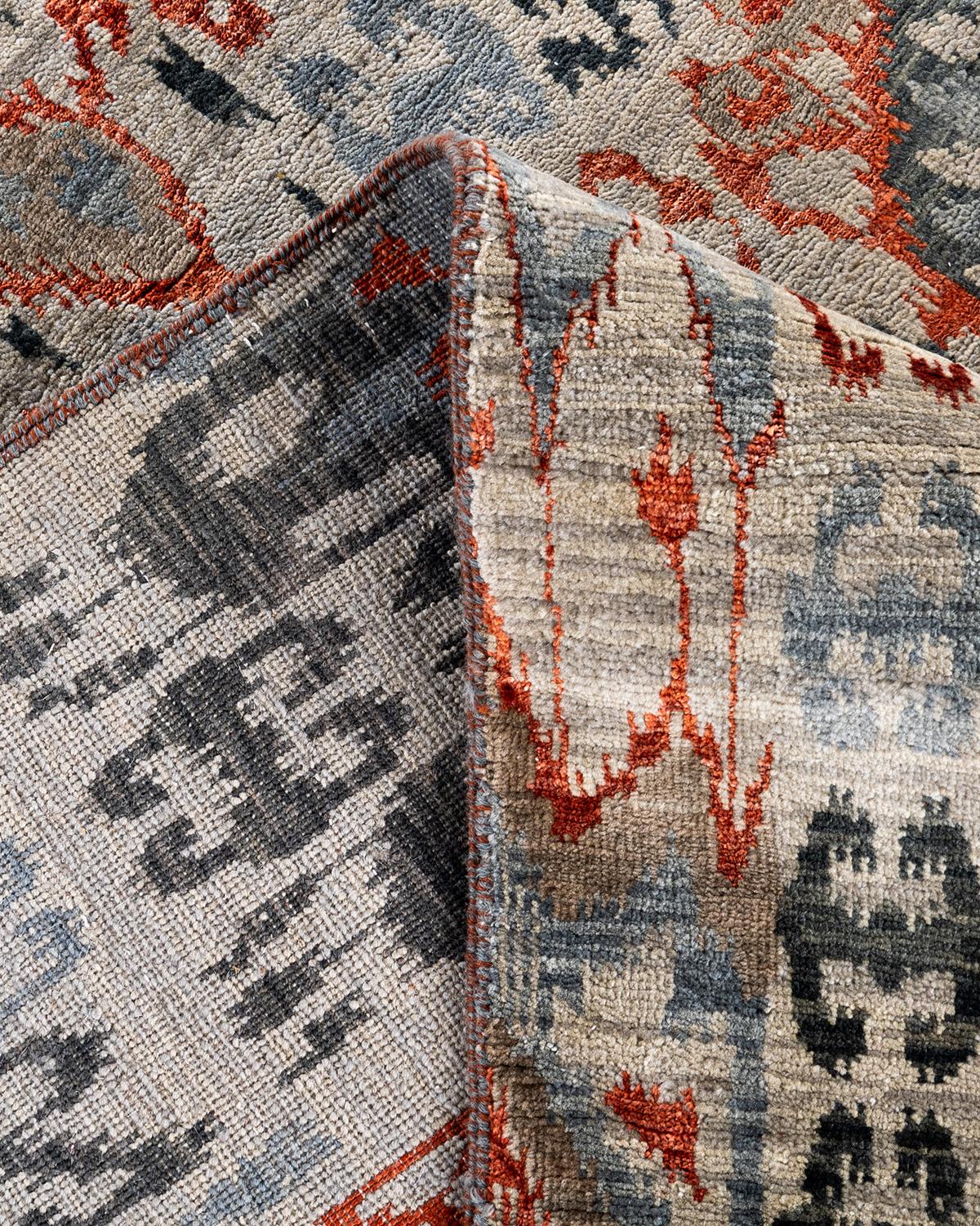 XXI secolo e contemporaneo Tappeto tradizionale Ikat annodato a mano in seta e lana marrone 9' 0