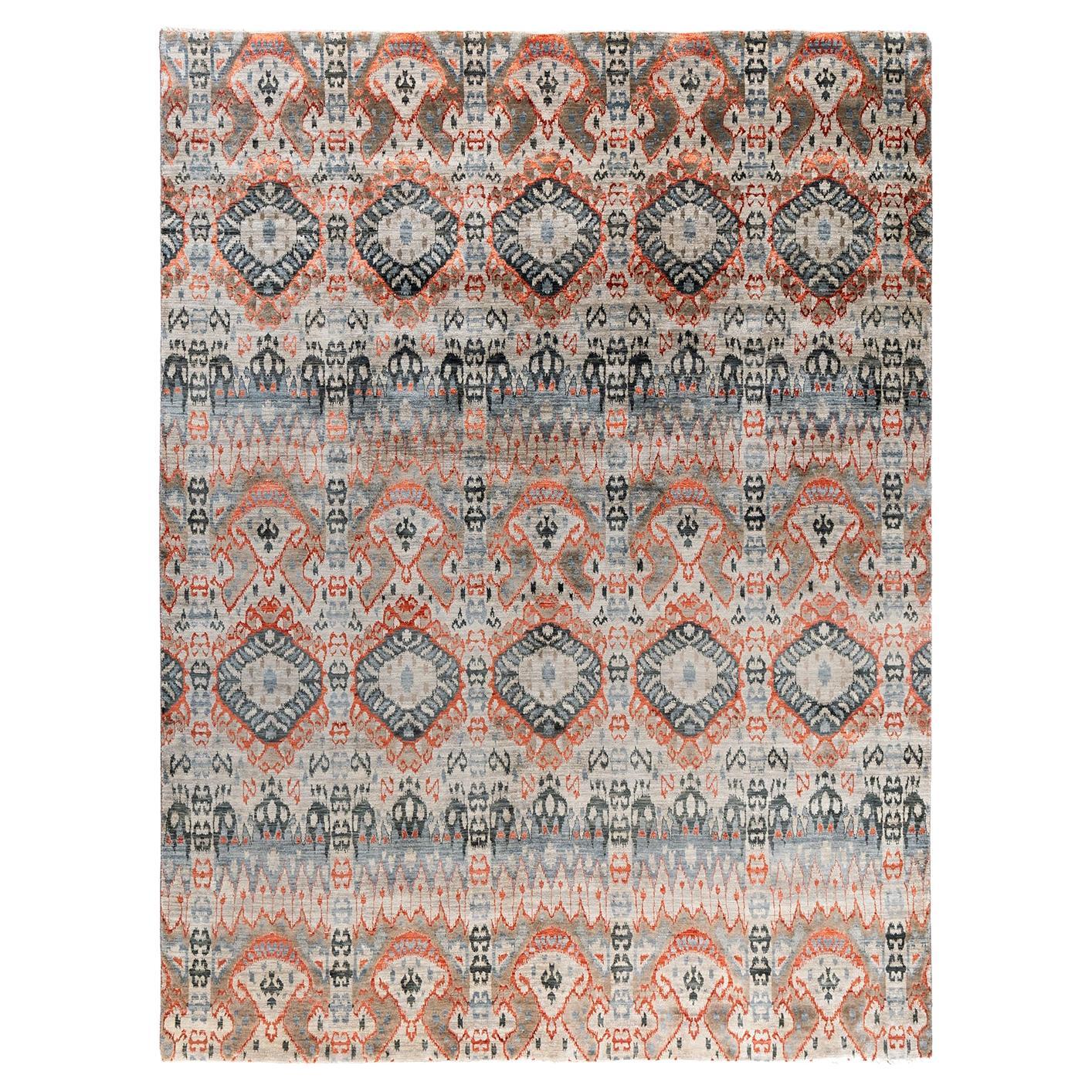 Traditional Ikat Hand Knotted Floral Silk & Wool Brown Area Rug 9' 0" x 11' 10"