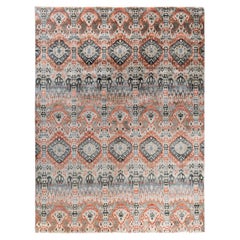 Traditional Ikat Hand Knotted Floral Silk & Wool Brown Area Rug 9' 0" x 11' 10"