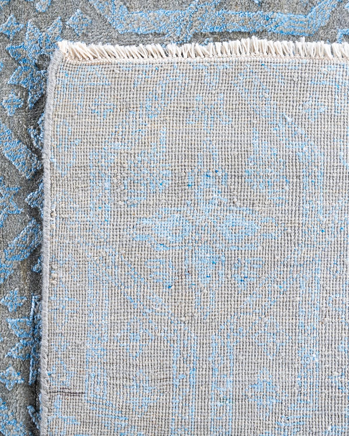 Tappeto tradizionale Ikat annodato a mano in seta e lana marrone 9' 1