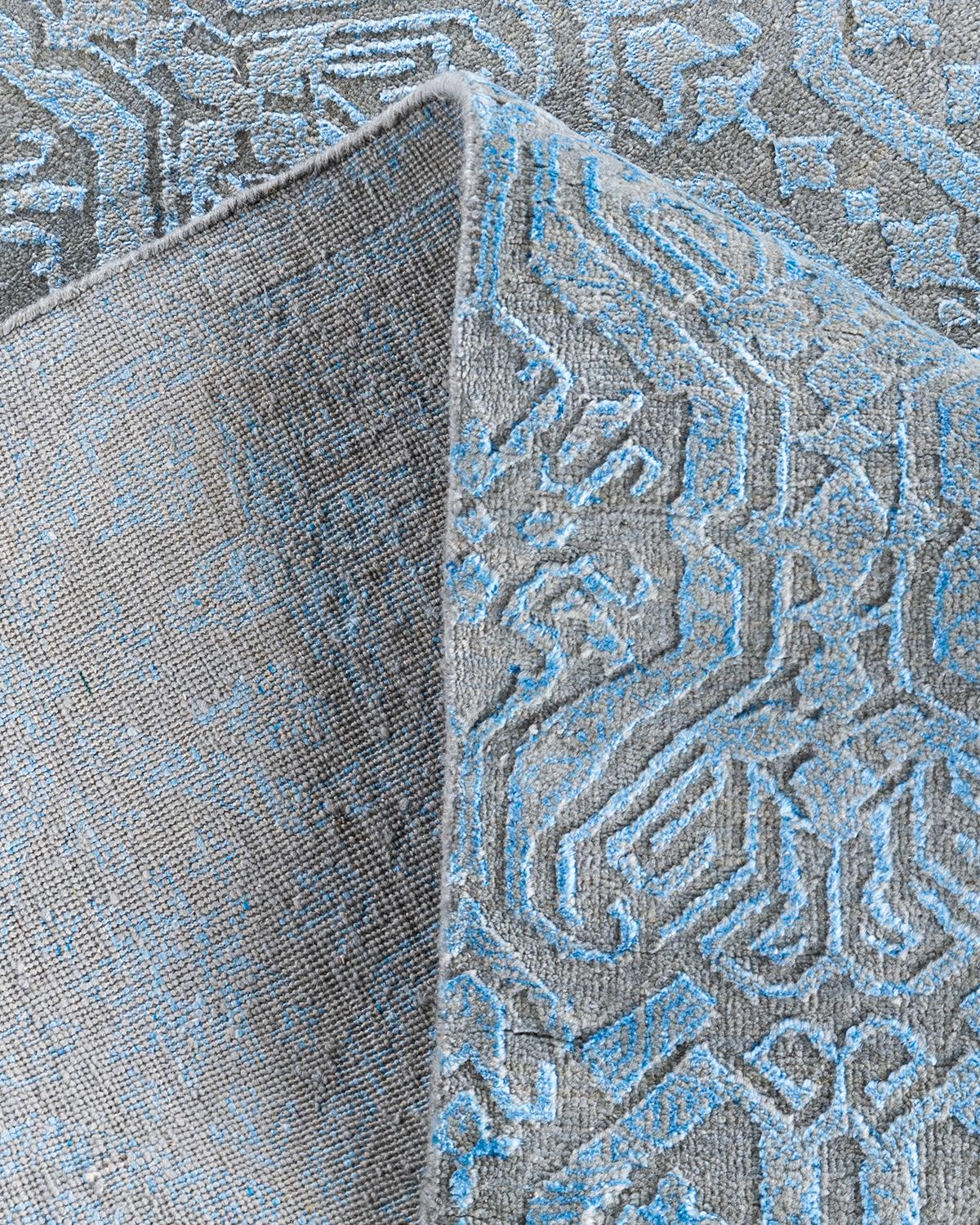 XXI secolo e contemporaneo Tappeto tradizionale Ikat annodato a mano in seta e lana marrone 9' 1