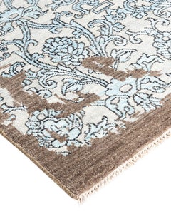 Traditional Ikat Hand Knotted Floral Silk & Wool Brown Area Rug 9' 2" x 12' 4"