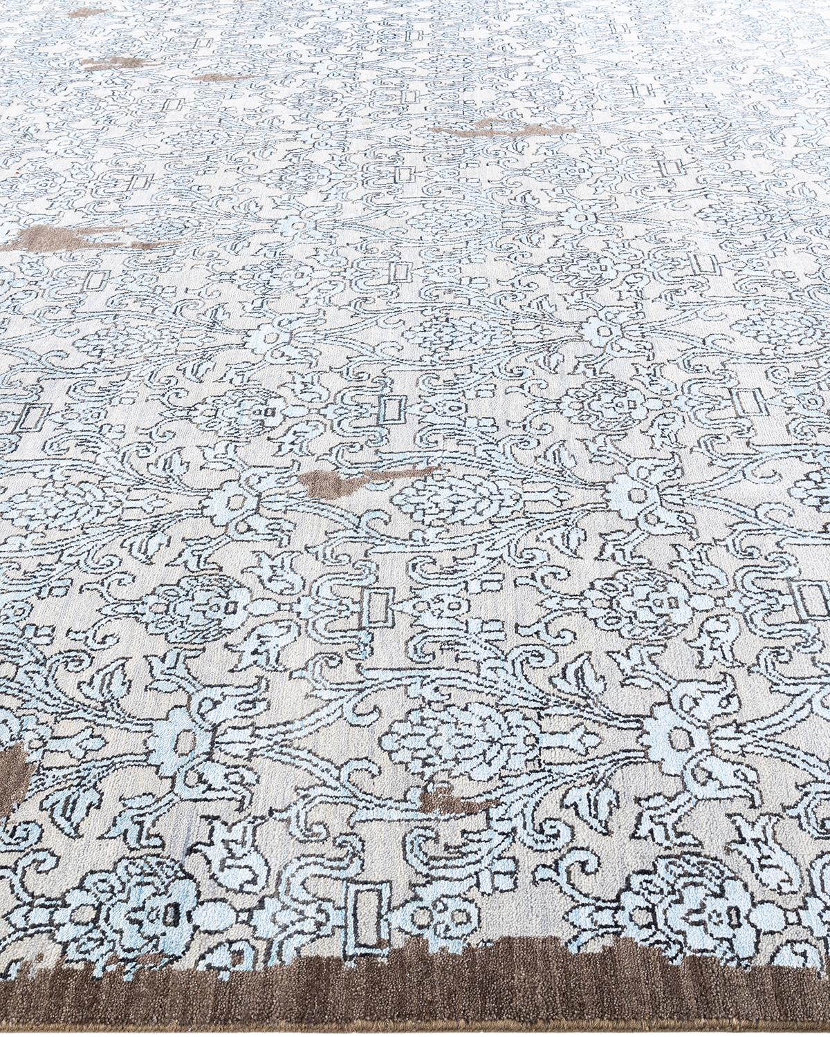 Traditionelle Ikat Hand geknüpft florale Seide & Wolle Brown Bereich Teppich 9' 2