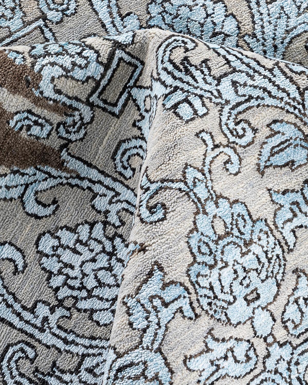 Traditionelle Ikat Hand geknüpft florale Seide & Wolle Brown Bereich Teppich 9' 2