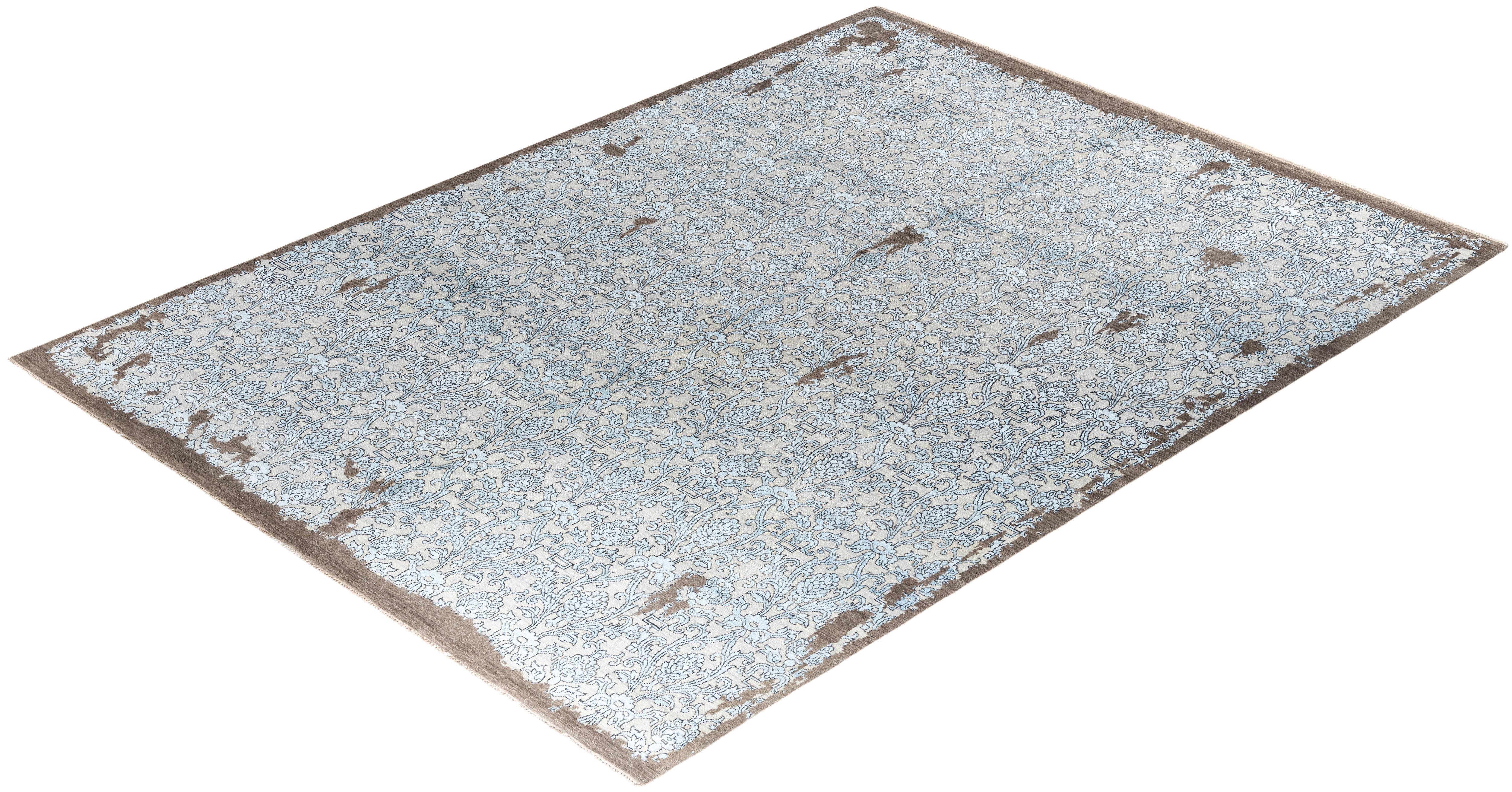 Traditionelle Ikat Hand geknüpft florale Seide & Wolle Brown Bereich Teppich 9' 2