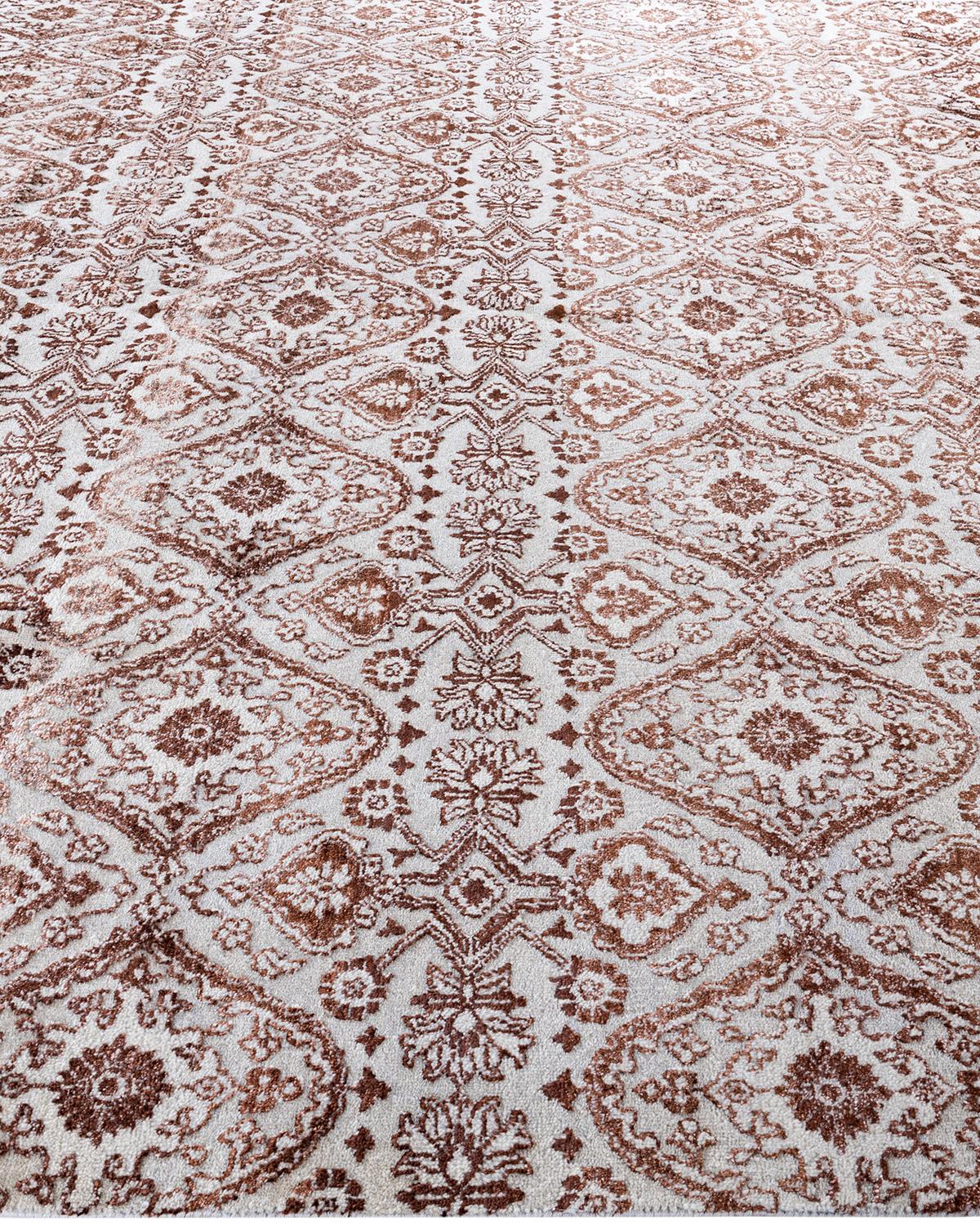 Annodato a mano Tappeto tradizionale Ikat annodato a mano in seta e lana grigia 8' 0