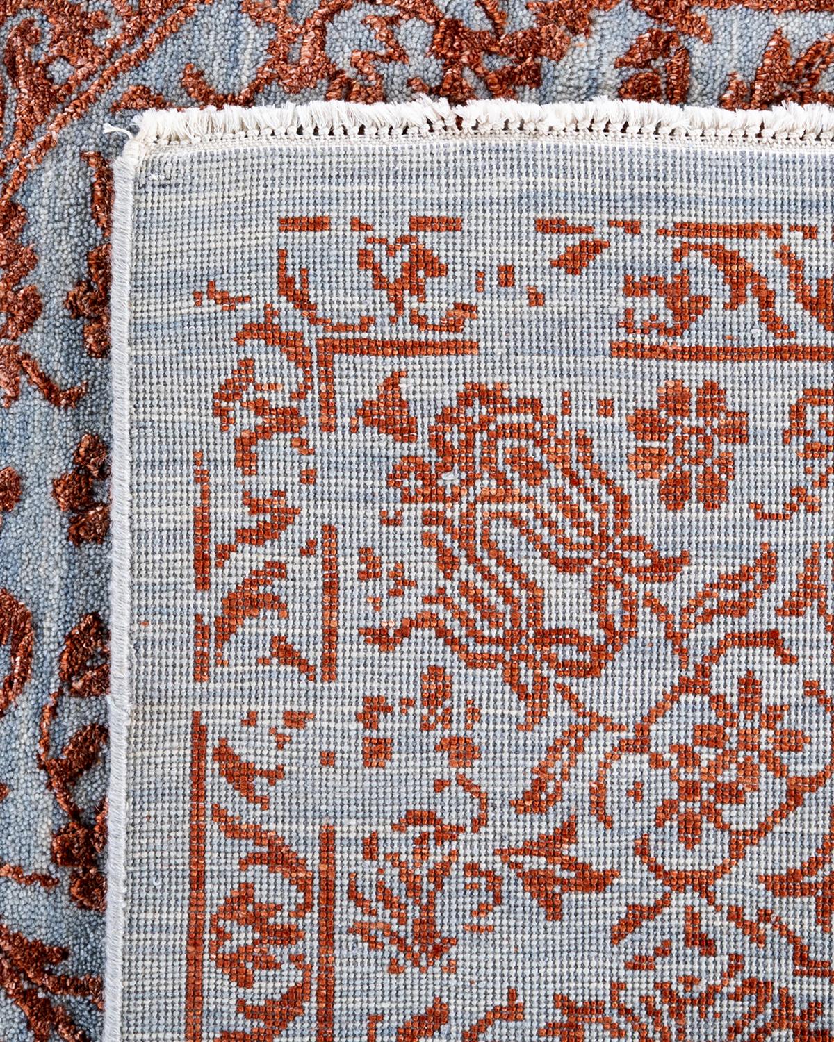 Tappeto tradizionale Ikat annodato a mano in seta e lana grigia 8' 0