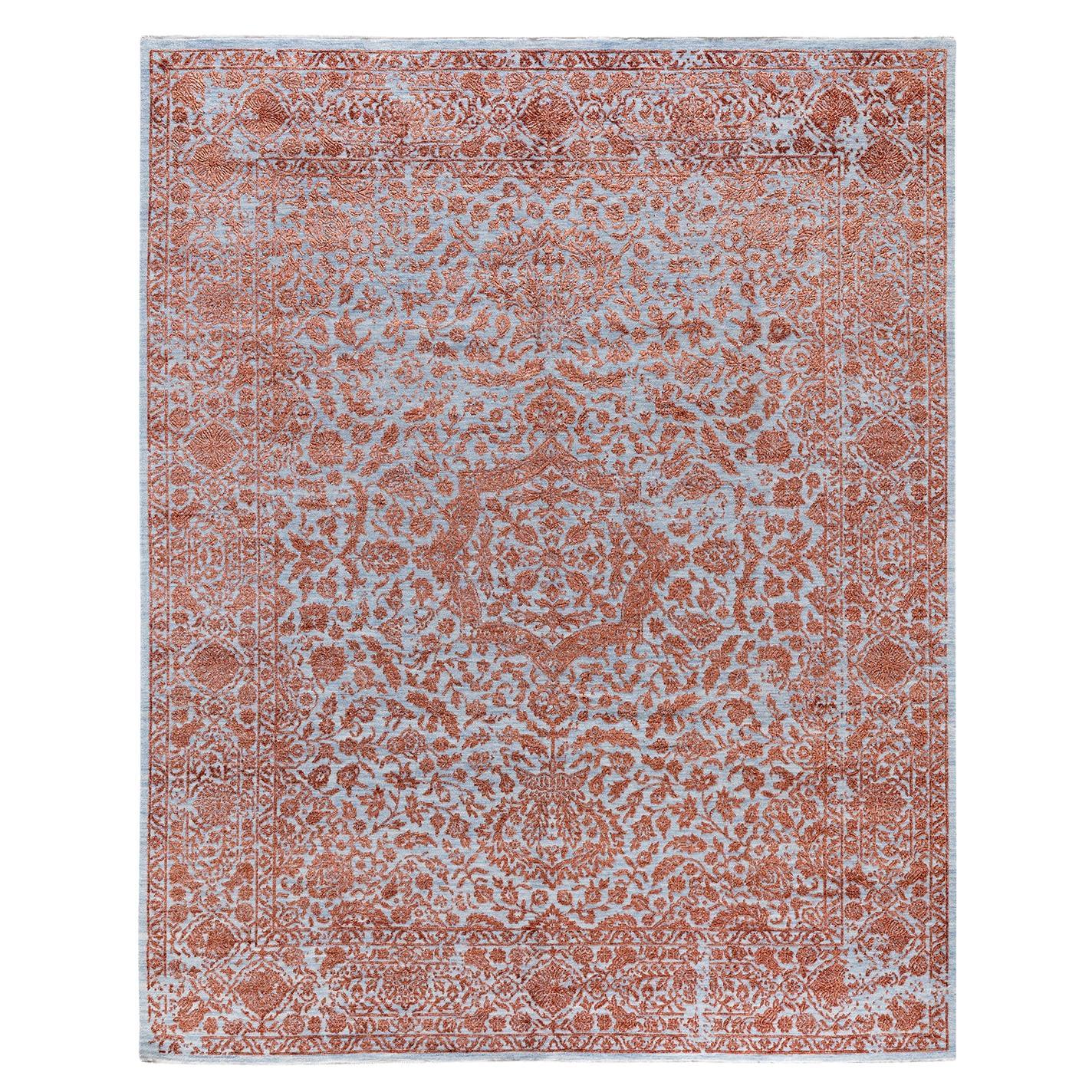 Tappeto tradizionale Ikat annodato a mano in seta e lana grigia 8' 0" x 10' 0"