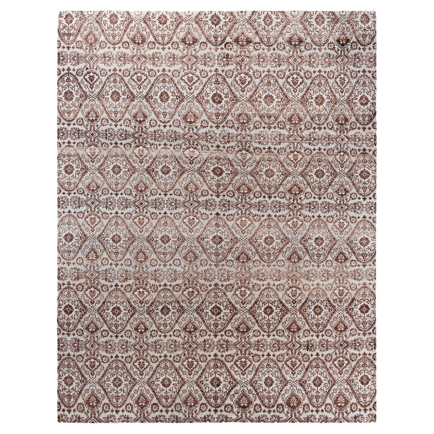 Tappeto tradizionale Ikat annodato a mano in seta e lana grigia 8' 0" x 10' 0"